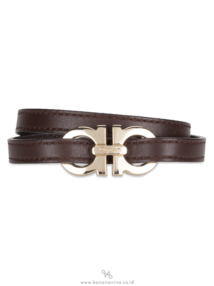SALVATORE FERRAGAMO Gancini Leather Double Wrap Bracelet Dark Brown
