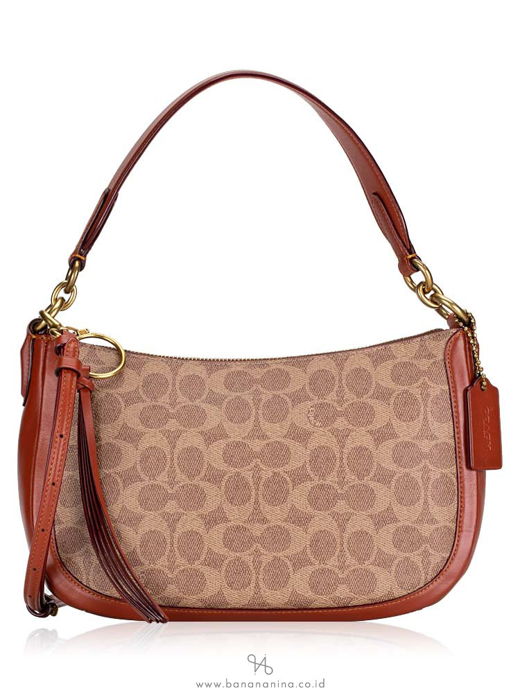 COACH 52577 Signature Sutton Colorblock Satchel Tan