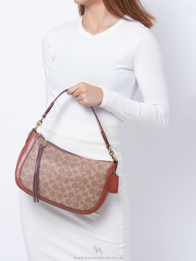 COACH 52577 Signature Sutton Colorblock Satchel Tan