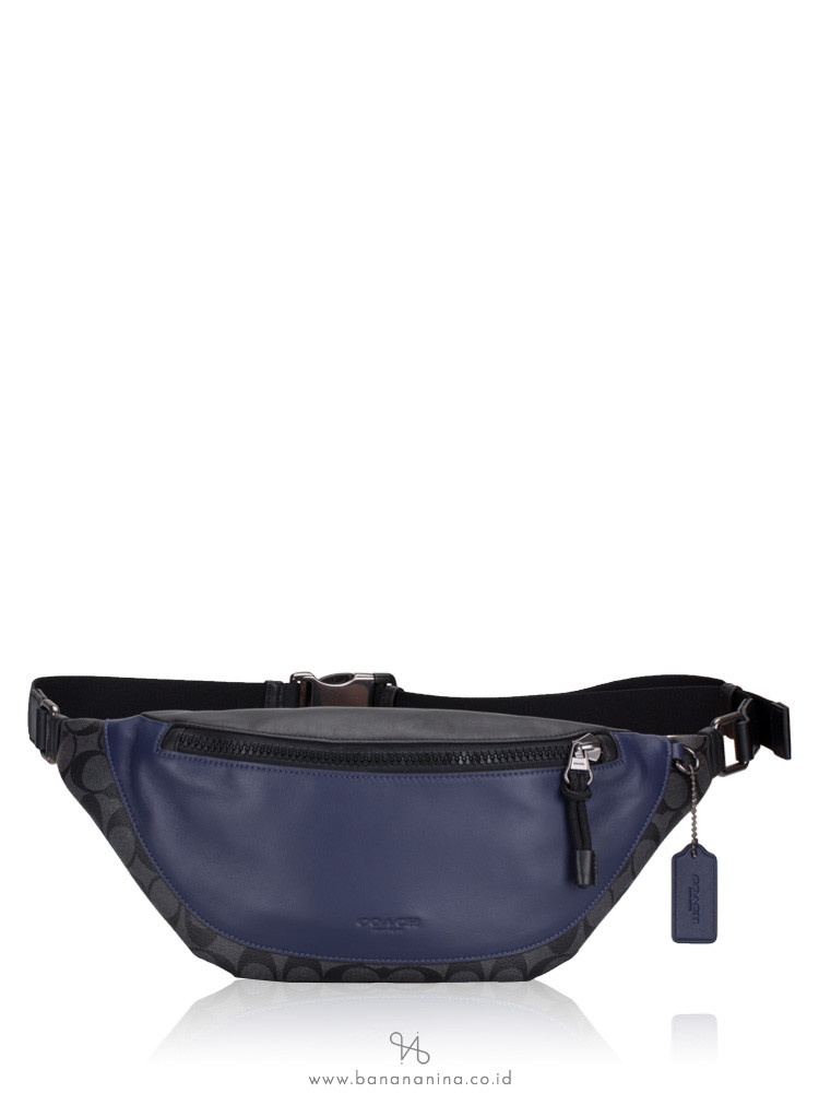 COACH Men 83134 Signature Colorblock Warrent Belt Bag Charcoal Cadet