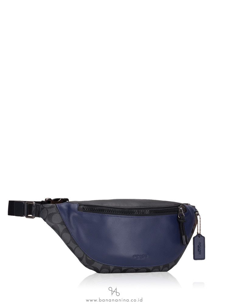 COACH Men 83134 Signature Colorblock Warrent Belt Bag Charcoal Cadet