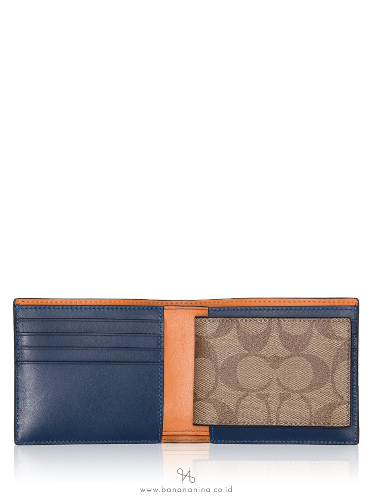 COACH Men 91626 Signature 3 In 1 Colorblock Wallet Tan Admiral Multi