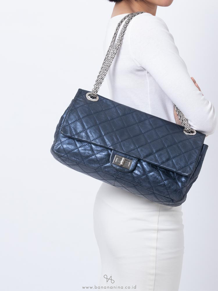 CHANEL 2.55 Reissue 228 Flap Bag Metallic Blue