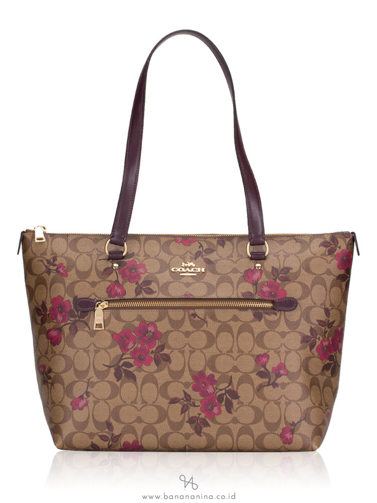 COACH 88876 Signature Victorian Floral Print Gallery Tote Khaki Berry Multi