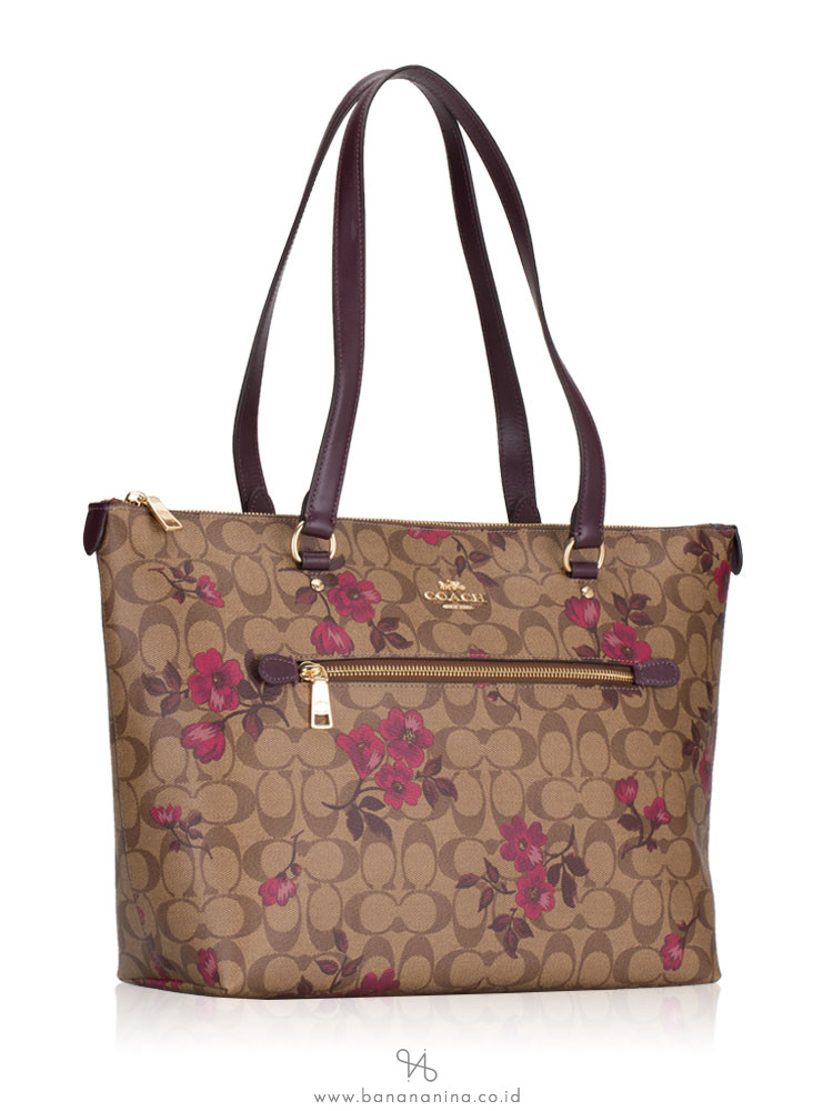 COACH 88876 Signature Victorian Floral Print Gallery Tote Khaki Berry Multi