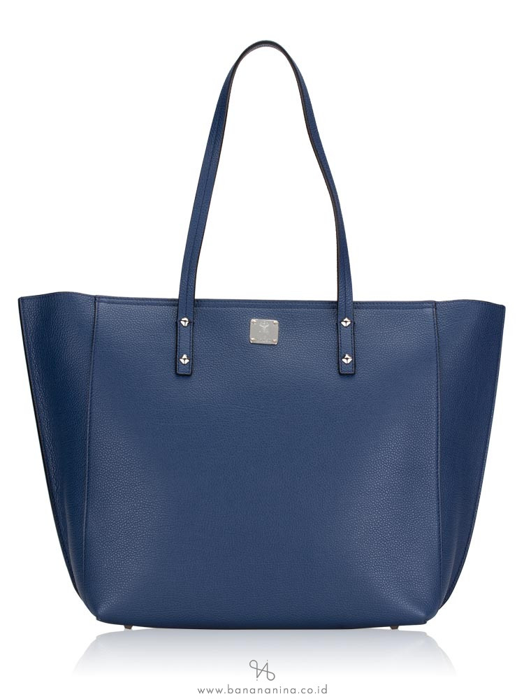 MCM Sophie Shopper Leather Tote Navy Blue