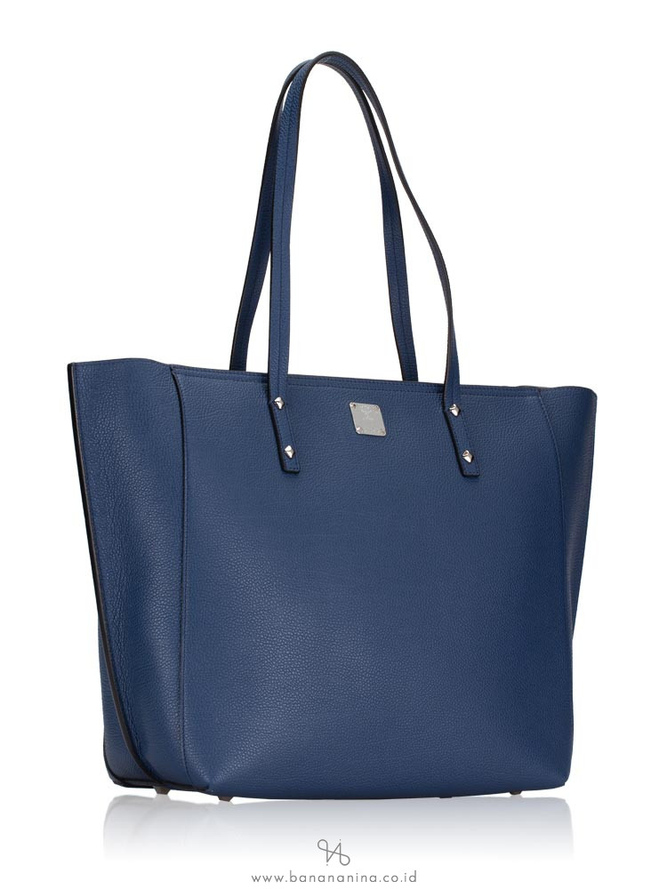 MCM Sophie Shopper Leather Tote Navy Blue