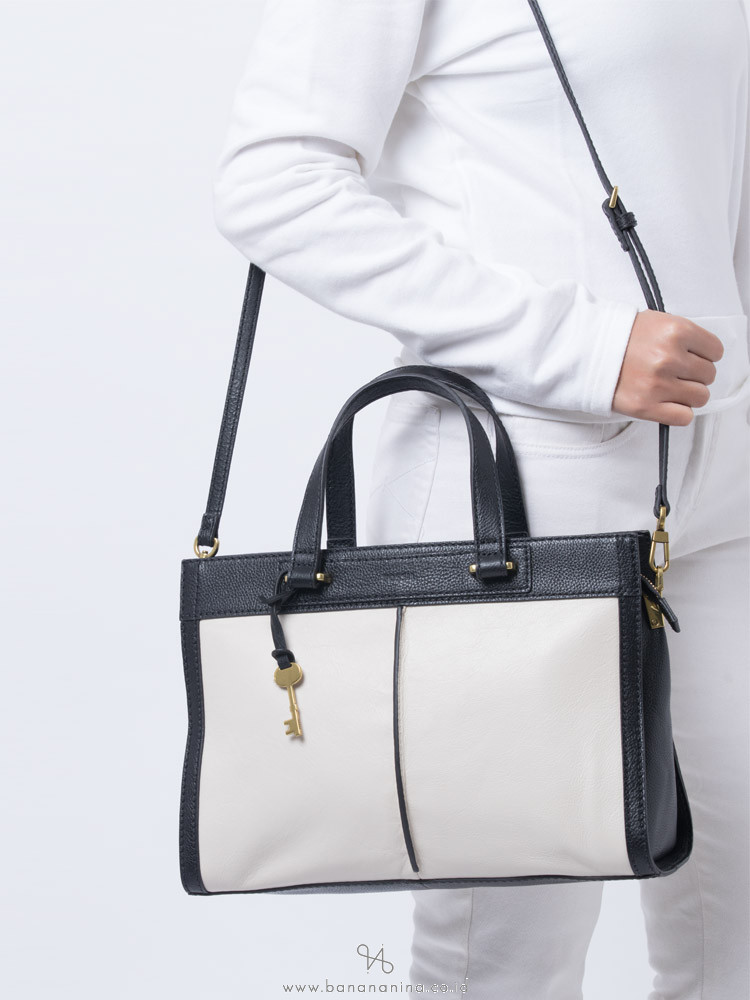 FOSSIL ZB7818227 Lauren Leather Satchel Black White