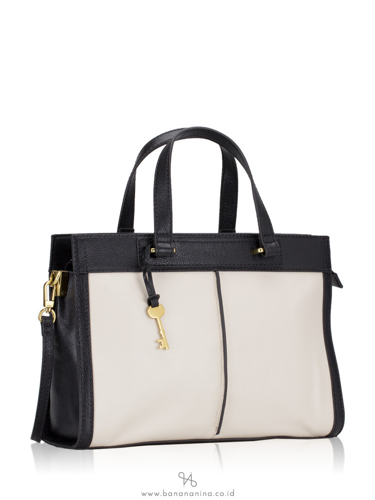 FOSSIL ZB7818227 Lauren Leather Satchel Black White