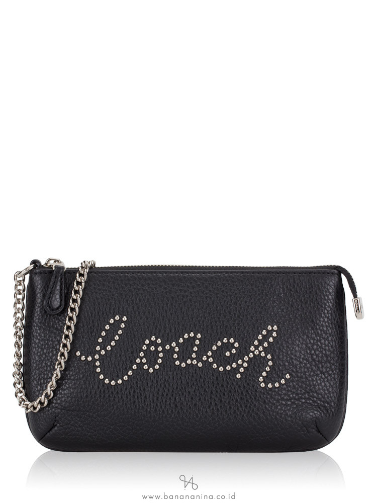 COACH 79890 Coach Script Large Wristlet Chain Black