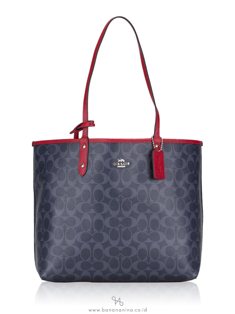 COACH 29018 Logo Flag Reversible City Tote Denim Multi