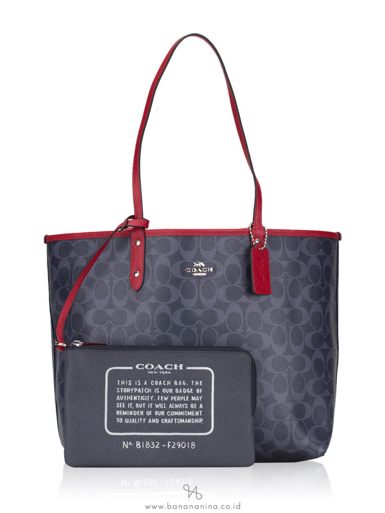 COACH 29018 Logo Flag Reversible City Tote Denim Multi