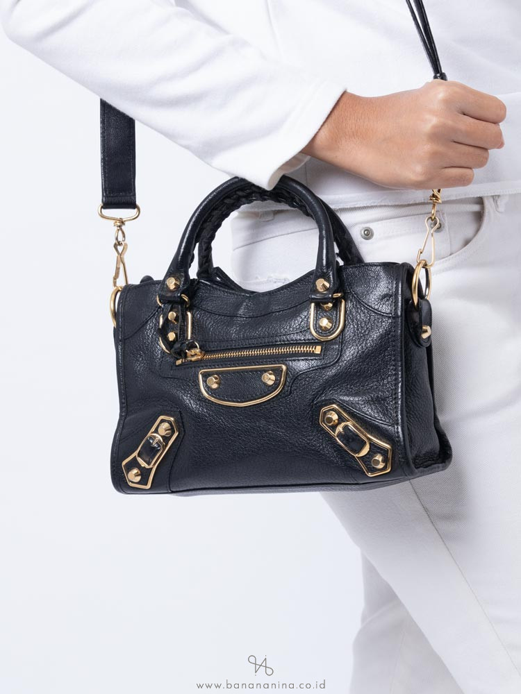 balenciaga mini city black gold