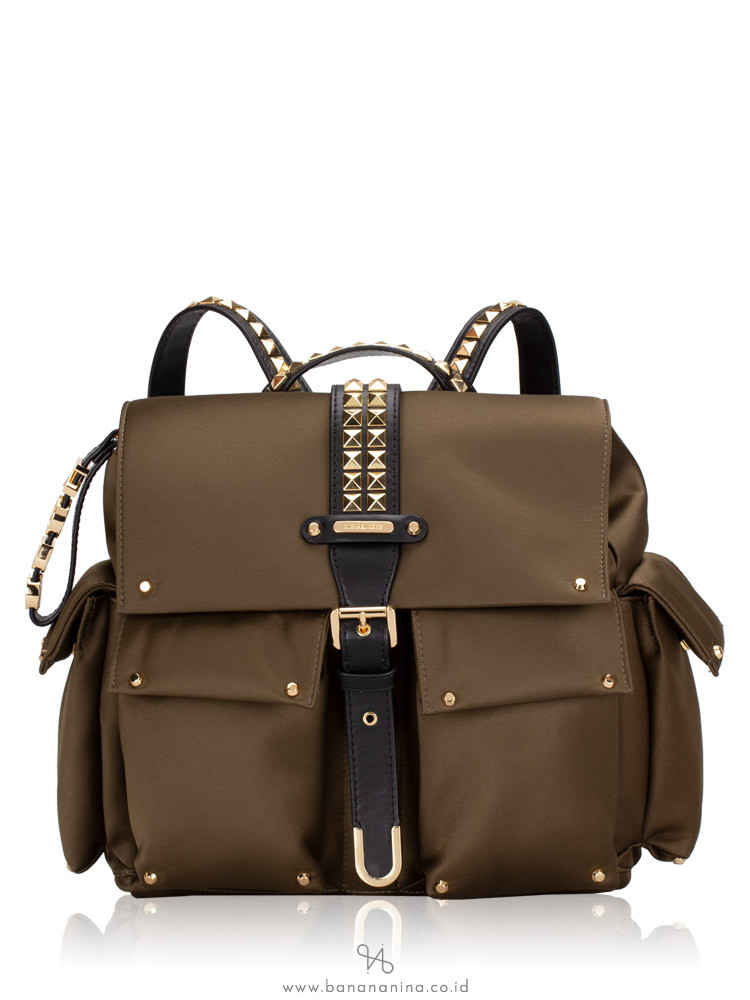 MICHAEL KORS Olivia Studded Medium Flap Backpack Olive