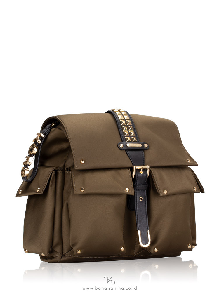MICHAEL KORS Olivia Studded Medium Flap Backpack Olive