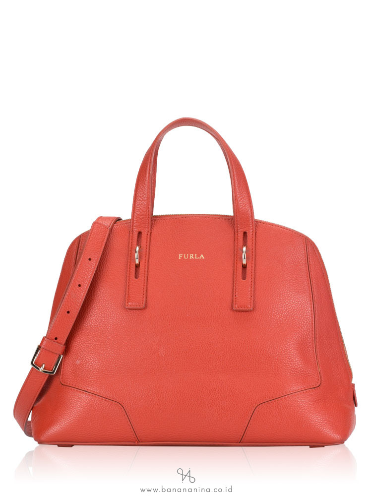 FURLA Perla Medium Leather Satchel Dark Orange