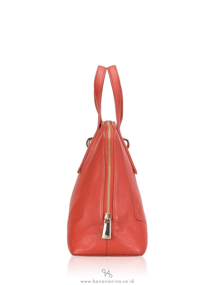 FURLA Perla Medium Leather Satchel Dark Orange