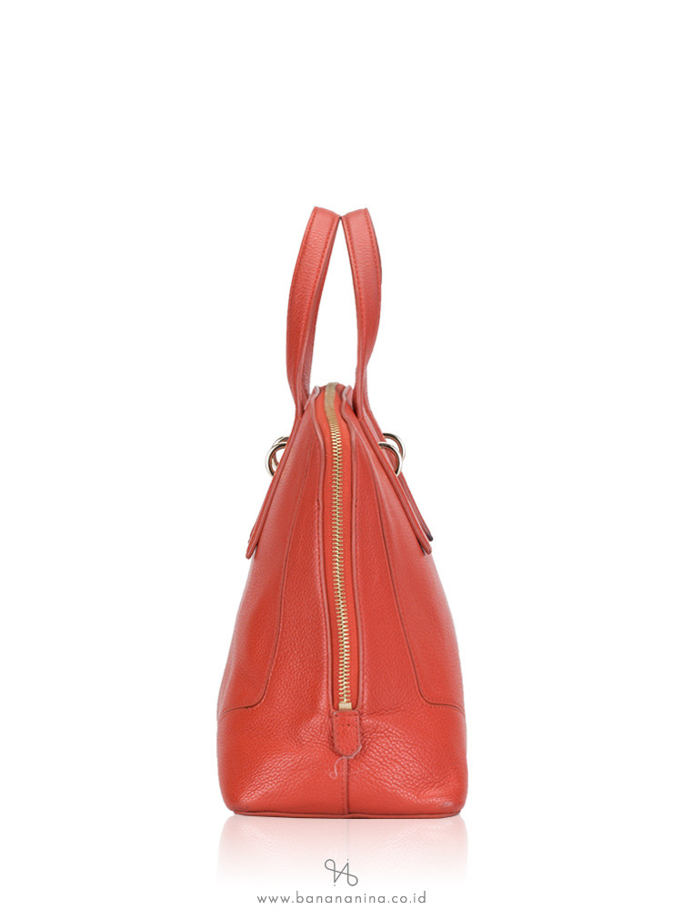 FURLA Perla Medium Leather Satchel Dark Orange