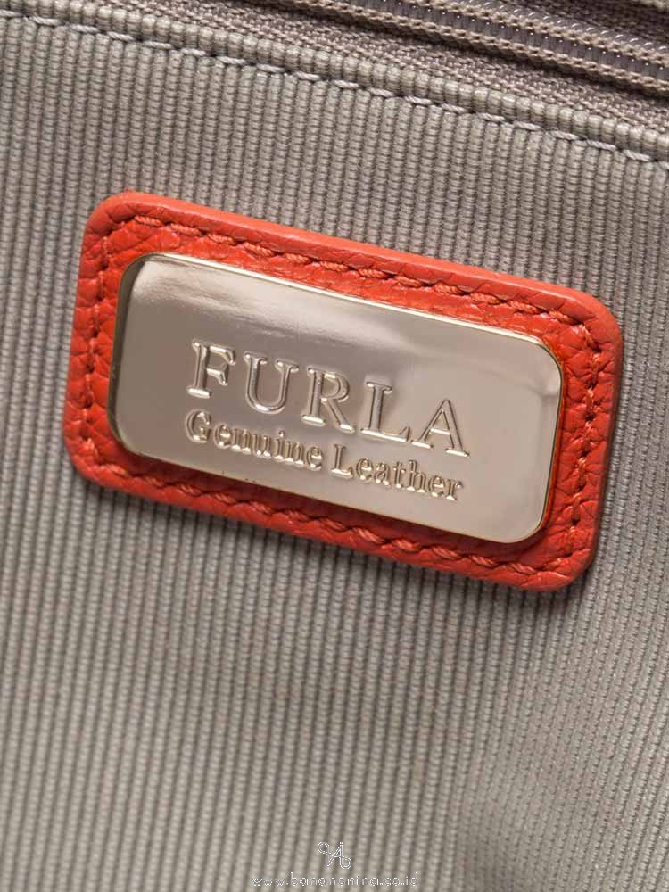 FURLA Perla Medium Leather Satchel Dark Orange