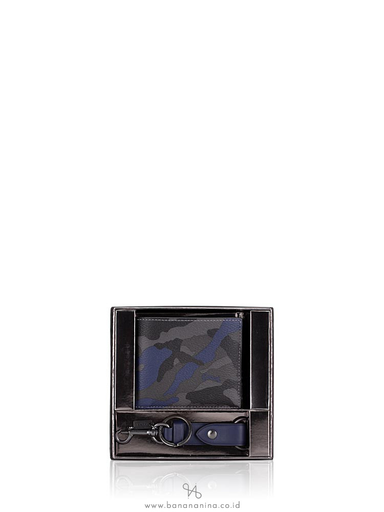 COACH Men 88912 Signature Camo Billfold Key Fob Wallet Blue Multi