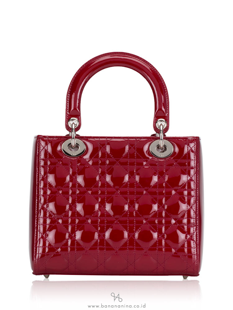 Dior Patent Leather Medium Lady Dior Red