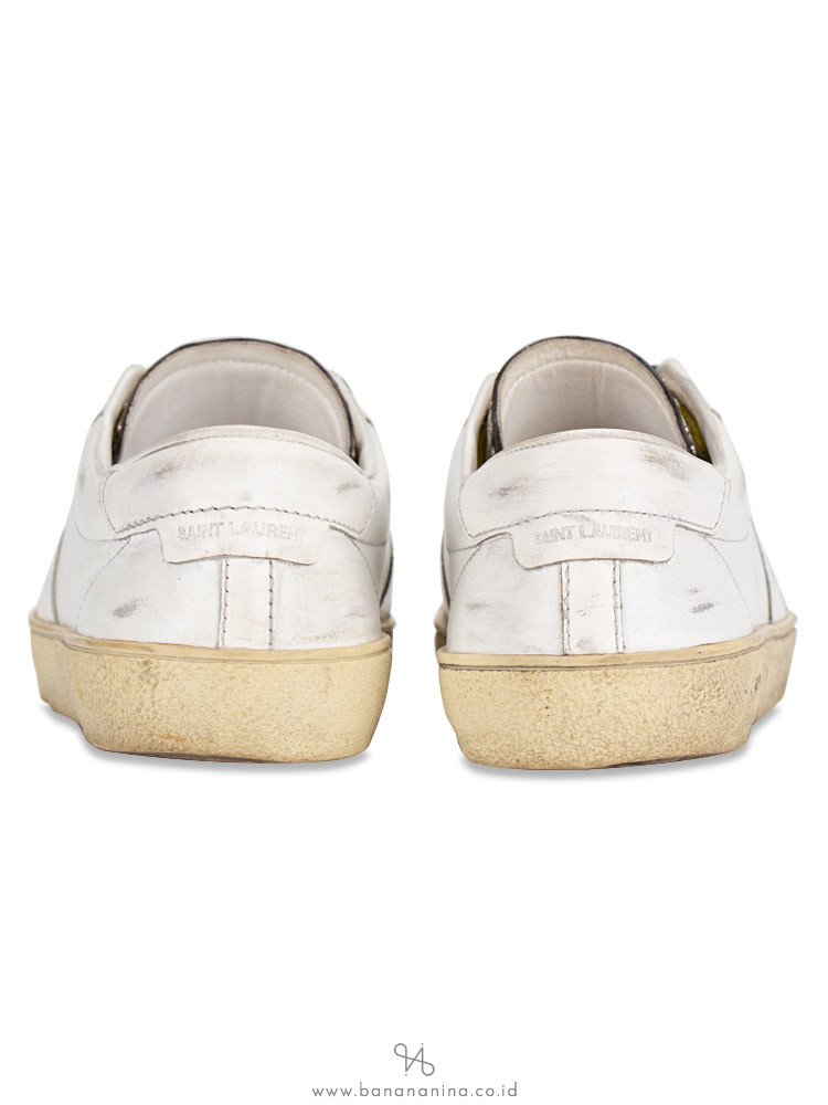 SAINT LAURENT Distressed Court Classic Surf Sneakers White Sz 39