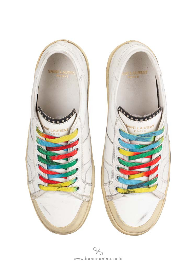 SAINT LAURENT Distressed Court Classic Surf Sneakers White Sz 39