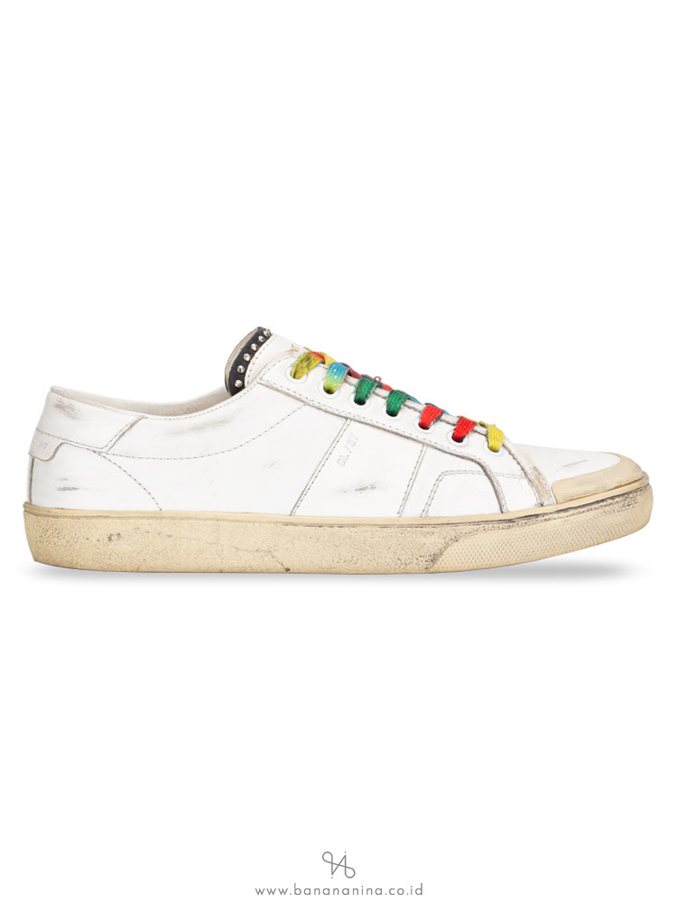 SAINT LAURENT Distressed Court Classic Surf Sneakers White Sz 39