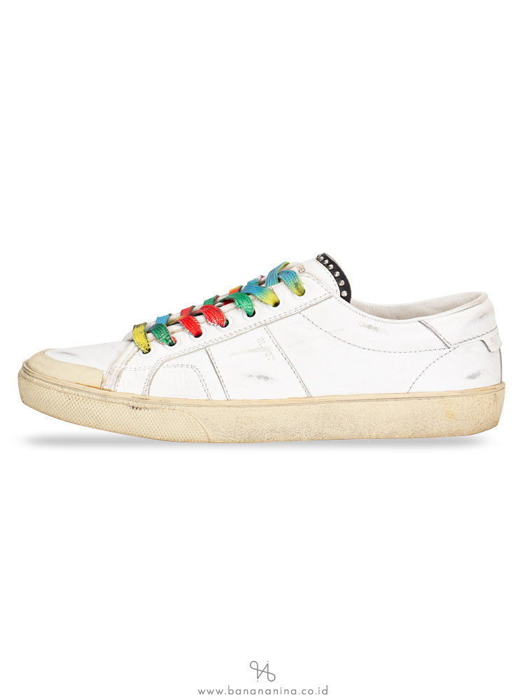 SAINT LAURENT Distressed Court Classic Surf Sneakers White Sz 39