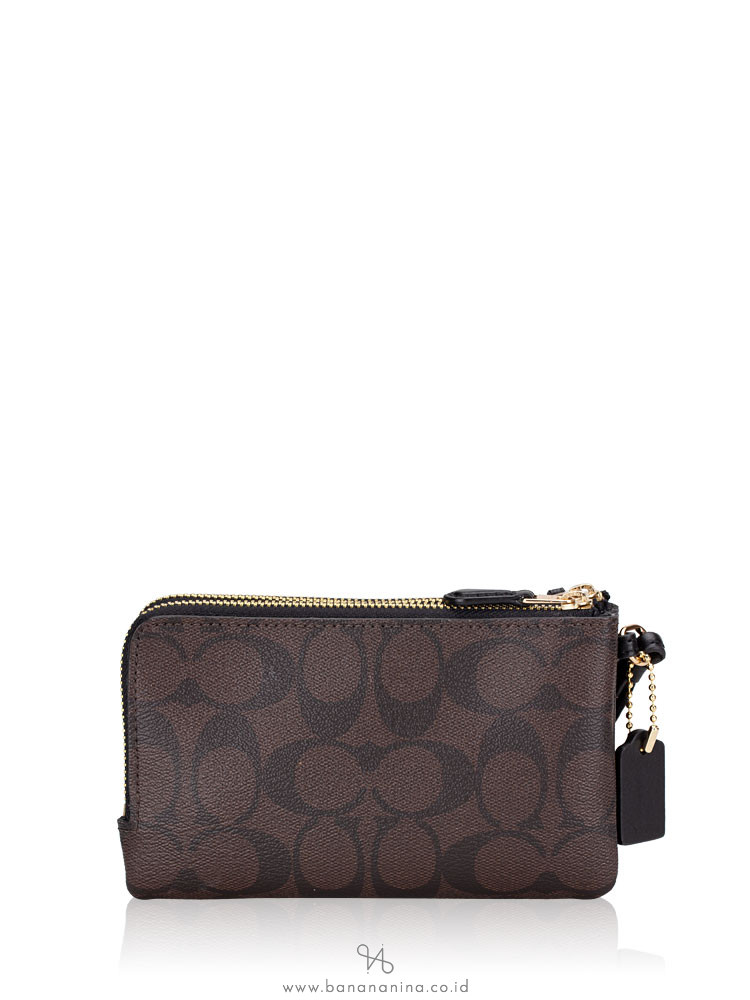 COACH 87591 Signature Double Zip Small Wristlet Brown Black