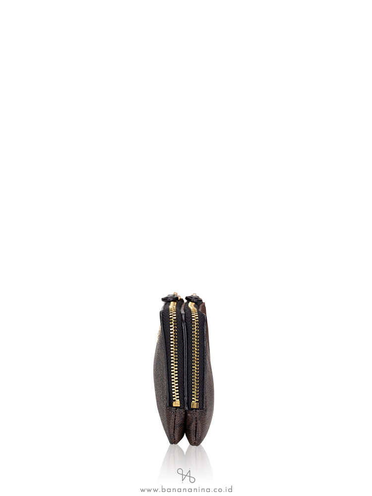 COACH 87591 Signature Double Zip Small Wristlet Brown Black