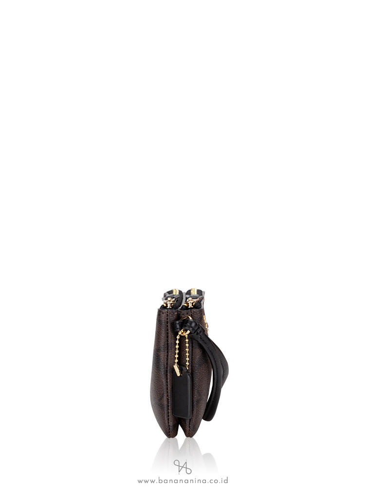 COACH 87591 Signature Double Zip Small Wristlet Brown Black
