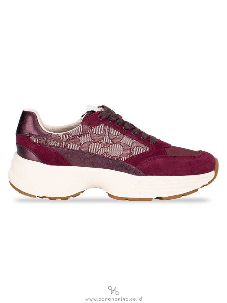 COACH C152 Signature Tech Runner Sneakers Wine Sz 7