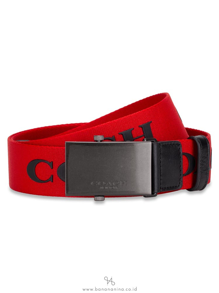 COACH Men 84746 Coach Plaque Web Buckle Belt Red