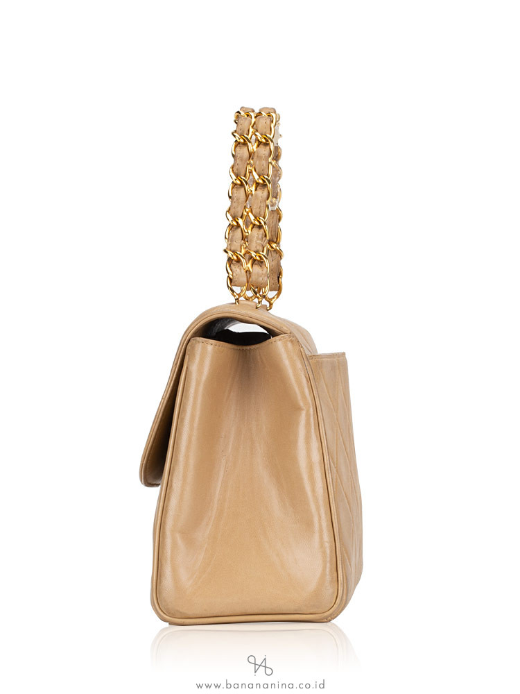 Chanel Vintage Lambskin Chain Handle Flap Bag Beige
