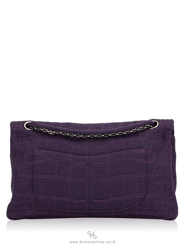 CHANEL Croc Embroidered Jersey Reissue Classic 225 Flap Bag Purple
