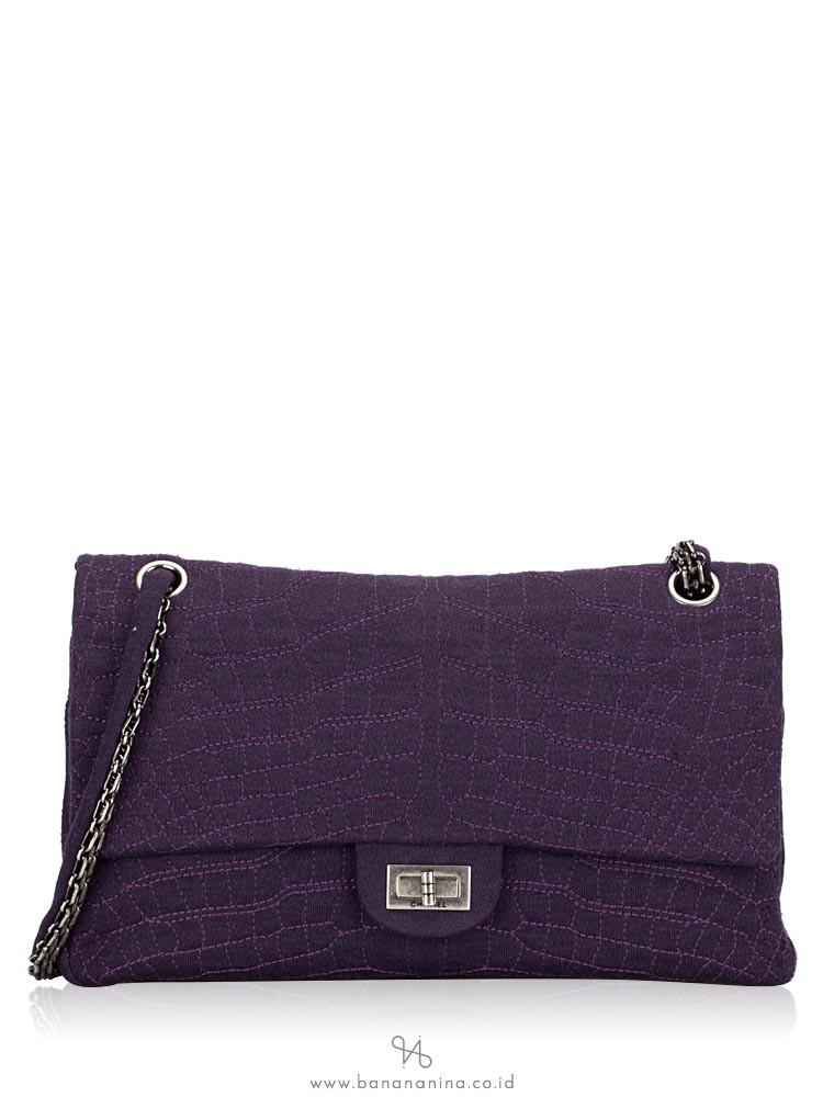CHANEL Croc Embroidered Jersey Reissue Classic 225 Flap Bag Purple