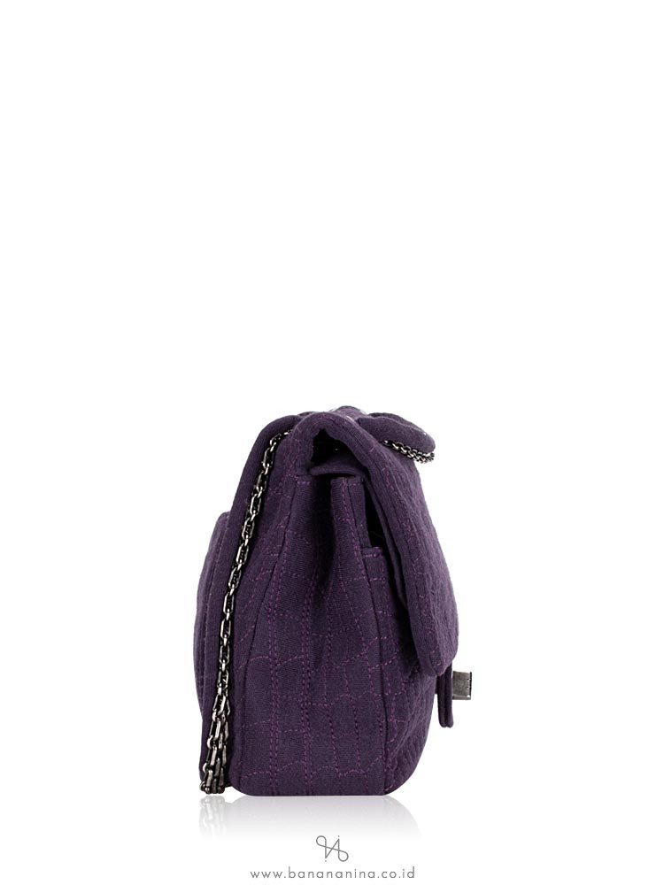 CHANEL Croc Embroidered Jersey Reissue Classic 225 Flap Bag Purple
