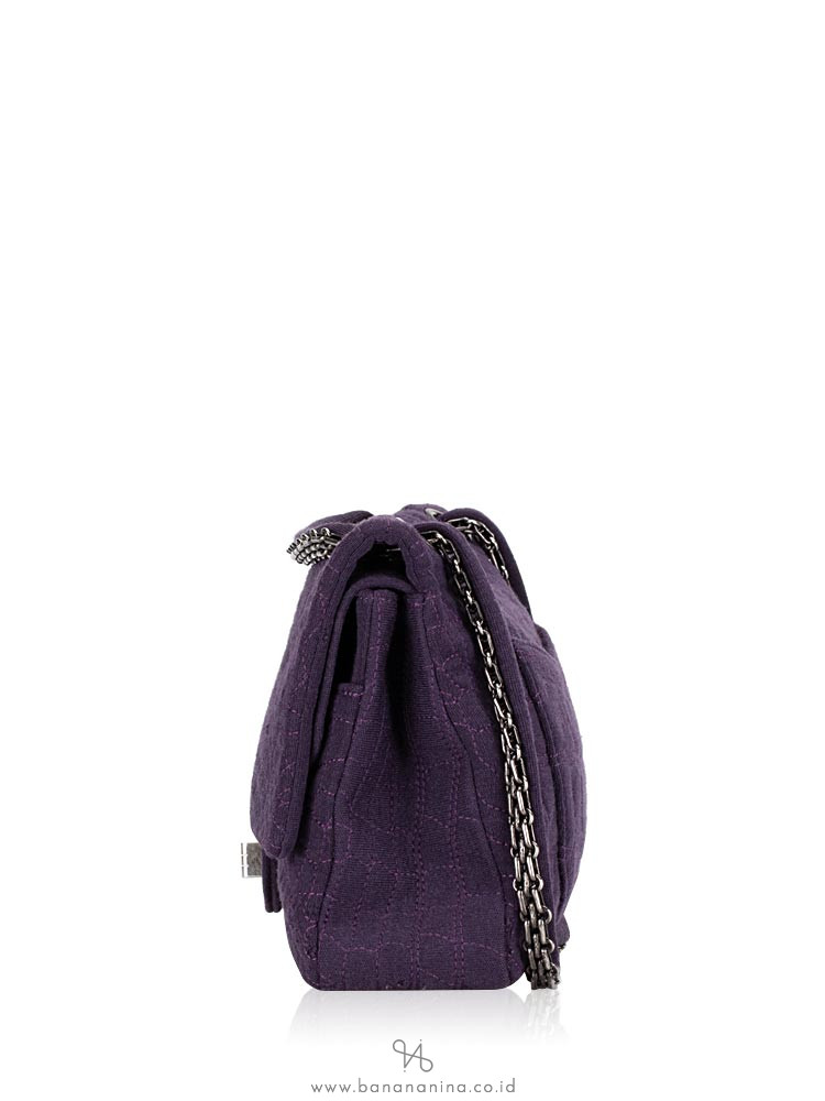 CHANEL Croc Embroidered Jersey Reissue Classic 225 Flap Bag Purple