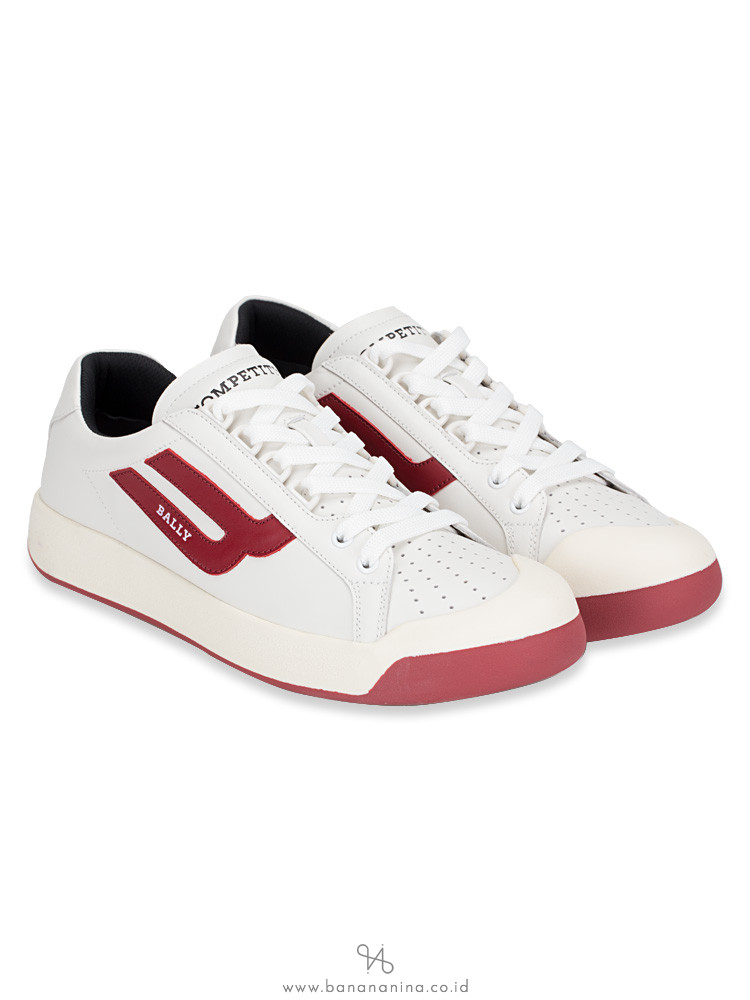 BALLY Men New Competition Sneakers White Red Sz 42.5