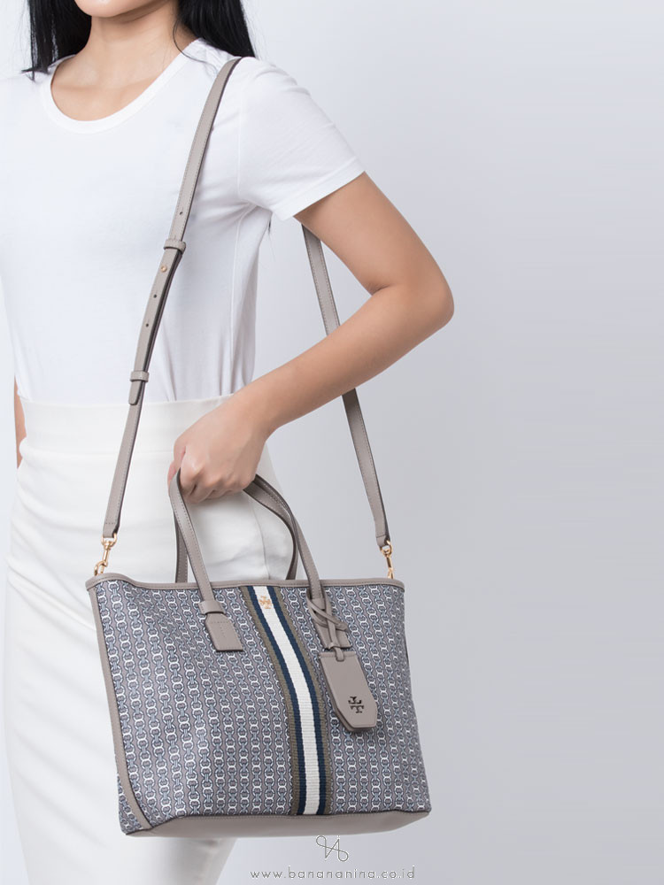 TORY BURCH Gemini Link Canvas Small Tote Gray Heron
