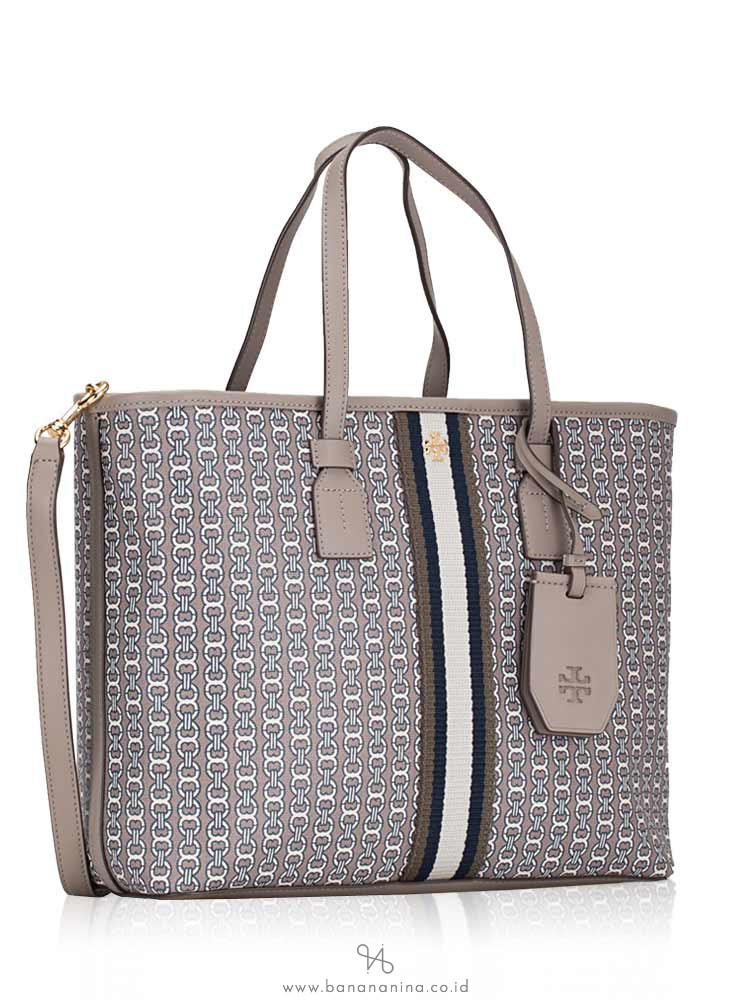 TORY BURCH Gemini Link Canvas Small Tote Gray Heron