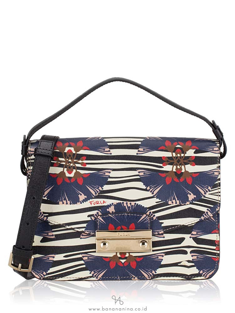 FURLA Julia Small Floral Print Shoulder Bag White Multi