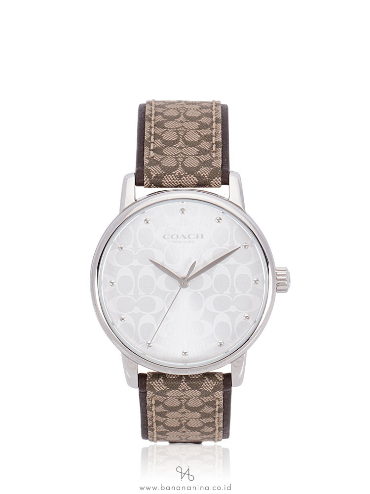 COACH 14503405 Grand Signature Strap Watch Brown Silver