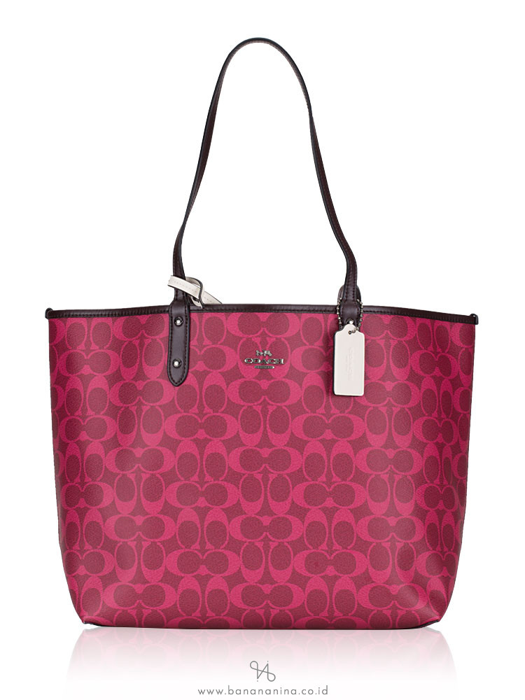 COACH 91380 Signature Colorblock Reversible City Tote Magenta Multi