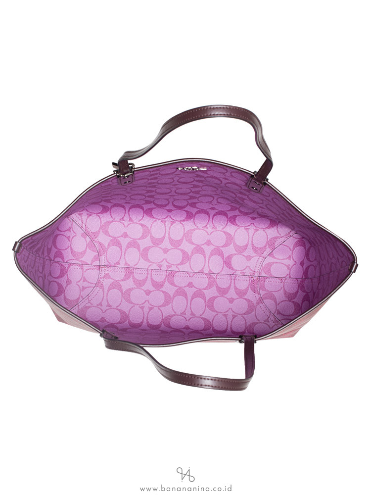 COACH 91380 Signature Colorblock Reversible City Tote Magenta Multi