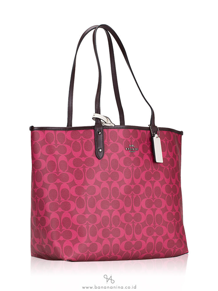 COACH 91380 Signature Colorblock Reversible City Tote Magenta Multi