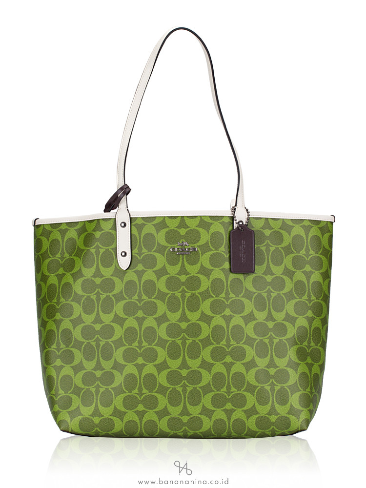 COACH 91380 Signature Colorblock Reversible City Tote Citron Multi