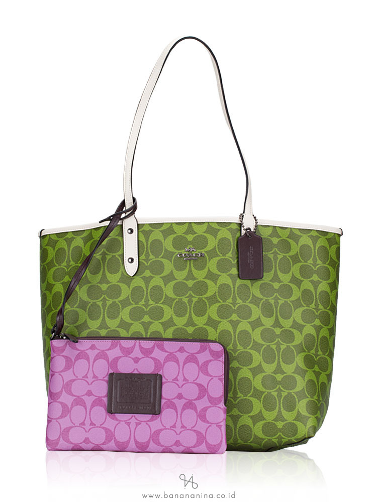 COACH 91380 Signature Colorblock Reversible City Tote Citron Multi