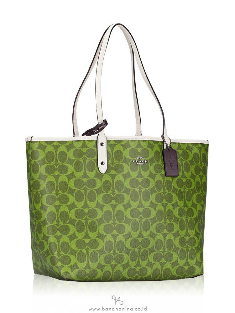 COACH 91380 Signature Colorblock Reversible City Tote Citron Multi